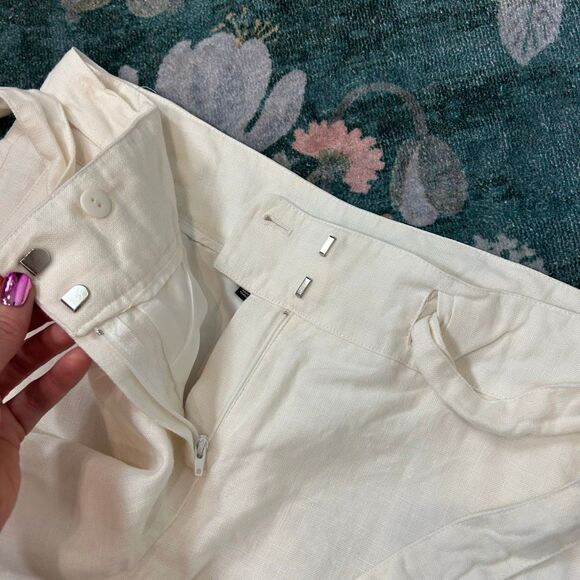 Talbots Pants Womens 14 Petite White Irish Linen Wide Leg Tie Cropped Culottes - Picture 12 of 14